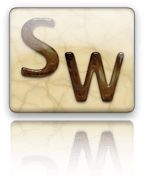 The Sentence Wrangler is a shiny marbled square tile with the letters S and W on it